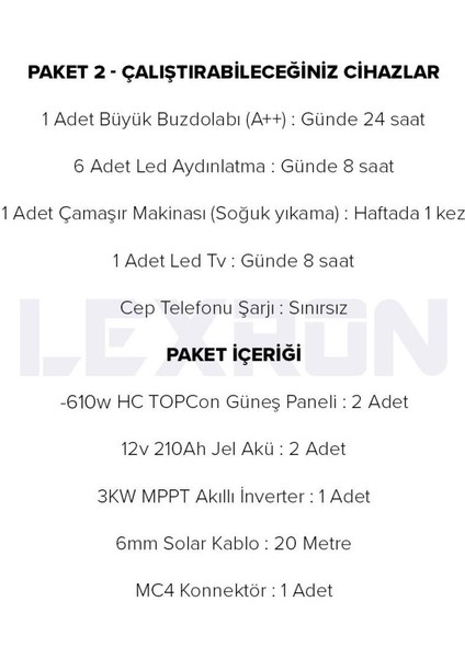 Monokristalli Küçük Ev Paketi (Paket 2) modelleri