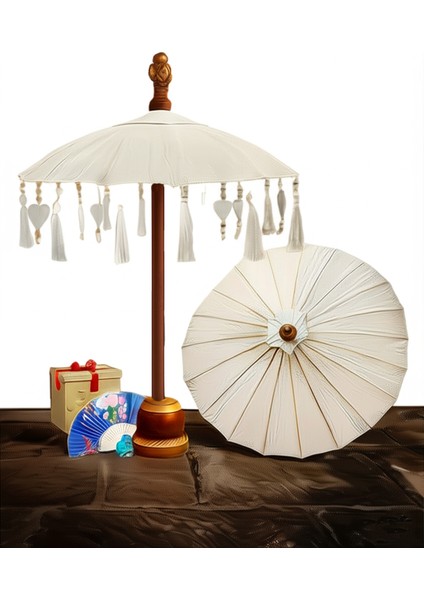 Bali Şemsiye El Yapımı Otantik Dekoratif Masa Şemsiyesi Beyaz Tül Detaylı Bali Şemsiye Standlı fiyatları