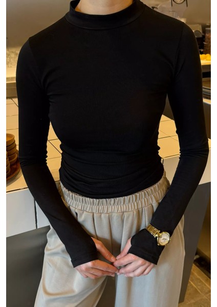 Kadın Yarım Balıkçı Yaka Parmak Geçmeli Likralı Body Bluz P-00018440 fiyatları