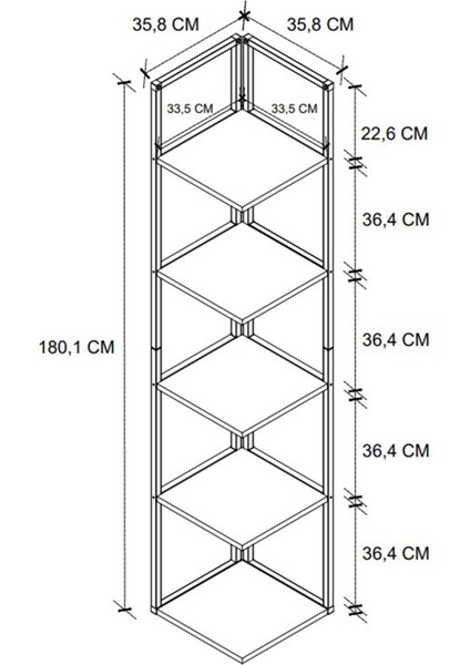 5 Raflı Metal Köşe Kitaplık Rafı Dekoratif Aksesuar Rafı Selanik 180 cm Çam indirimleri