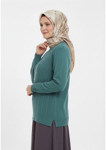 Kadın Kışlık Triko Kazak Bisiklet Yaka Boncuklu Rahat Tam Kalıp indirimleri