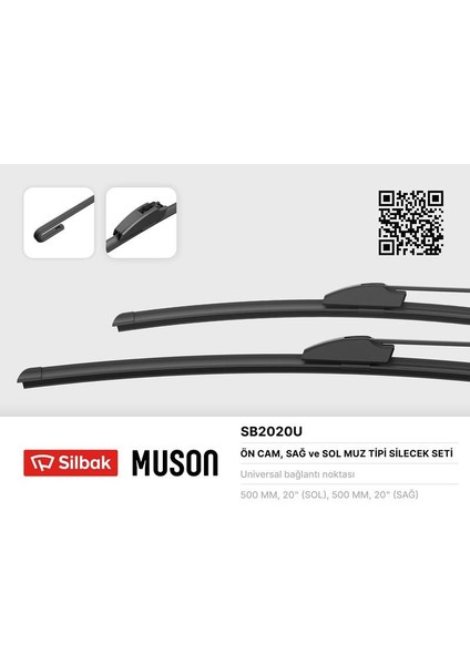 Sılbak SB2020U - Silecek Süpürgesi 500/500MM Muz Tipi Duster 10/09-11/14 -Logan 07/04-Logan Mvc 07 Sandero 06/08