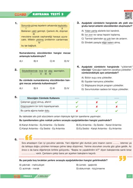Süper Combo Türkçe 6. Sınıf Soru Bankası