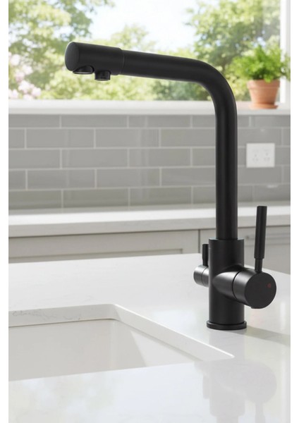 Paslanmaz Pirinç Arıtmalı Mat Siyah Eviye Bataryası Siyah fiyatları