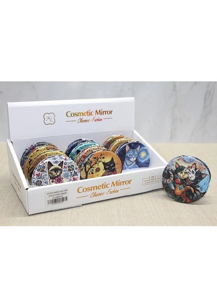 Kedi Taşlı El Aynası Yuvarlak Ince ALK3760 ( Lisinya )