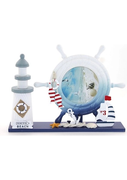 Ahşap Marin Deniz Feneri Dümenli Çerceve ALK2452