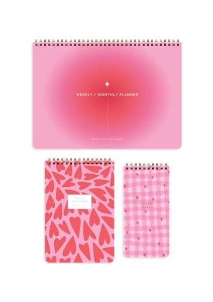 A4 Haftalık ve Günlük 3 Lü Masaüstü Süresiz Planlayıcı Set - Aura/kalp fiyatları