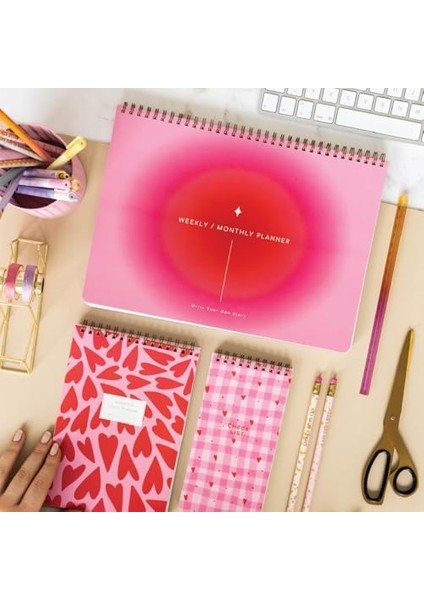 A4 Haftalık ve Günlük 3 Lü Masaüstü Süresiz Planlayıcı Set - Aura/kalp modelleri