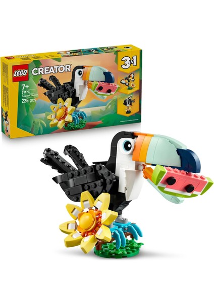 LEGO Creator 3'ü 1 Arada Vahşi Hayvanlar: Tropikal Tukan Kuşu 31173-7 Yaş ve Üzeri Doğa ve Hayvan Tutkunu Çocuklar Için Kelebek ve Balık Olarak Inşa Edilebilen Yaratıcı Oyuncak Yapım Seti (225 Pr)