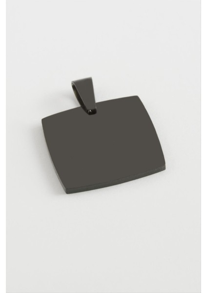 Ds-Derin Dikdörtgen Isim Yazılabilir Çelik Kolye Ucu 2 Cm-Siyah