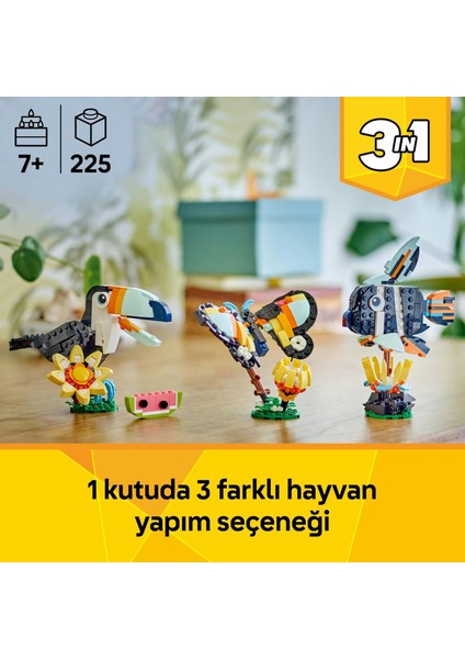 LEGO Creator 3'ü 1 Arada Vahşi Hayvanlar: Tropikal Tukan Kuşu 31173-7 Yaş ve Üzeri Doğa ve Hayvan Tutkunu Çocuklar Için Kelebek ve Balık Olarak Inşa Edilebilen Yaratıcı Oyuncak Yapım Seti (225 Pr) fırsatları