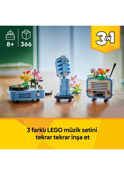 LEGO Creator 3’ü 1 Arada Çiçekli Pikap 31172-8 Yaş ve Üzeri Kız ve Erkek Çocuklar Için Radyo ve Mikrofona Dönüşebilen Yaratıcı Oyuncak Yapım Seti, Müzik Oyuncakları Yaratıcı Hediye Fikri (366 Parça) modelleri