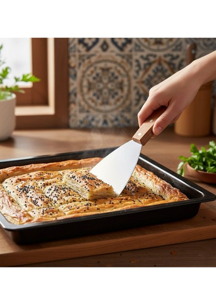 Paslanmaz Çelik Ahşap Saplı Üçgen Şekilli Hamur Pasta Börek Şekillendirici Kesici Spatula 2'li Set fiyatları