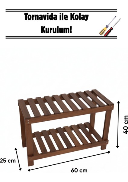 Ahşap Dekoratif Ayakkabılık Raf İki Katlı