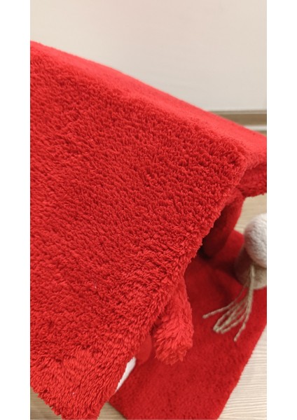 Kedi Ev Kulak Figürlü Oyun Evi Tırmalama Pufu Kırmızı 39 cm
