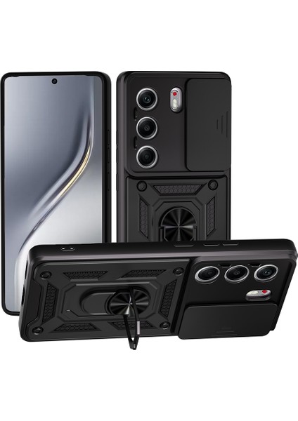 Tecno Camon 40 Pro Uyumlu Magnetik Standlı Kamera Korumalı Sürgülü Kapak