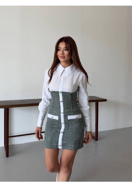 Üst Poplin Kumaş Birleşik Chanel Kumaş Tek Parça Elbise