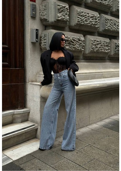 Pinterest Tasarım Taş Detay Tasarım Wide Leg Kot Pantolon Geniş Paça
