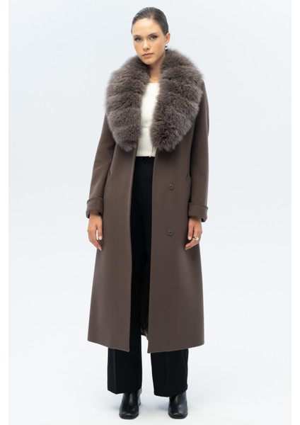 Çıkabilir Kürklü Belden Bağlamalı Uzun Kaşmir Kaban Duman 3133-TK fiyatları