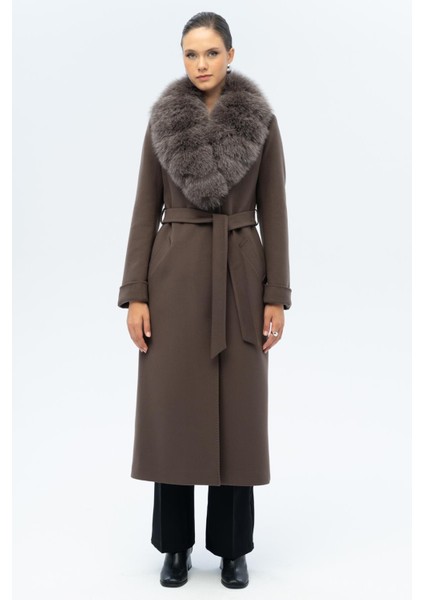 Çıkabilir Kürklü Belden Bağlamalı Uzun Kaşmir Kaban Duman 3133-TK fırsatları