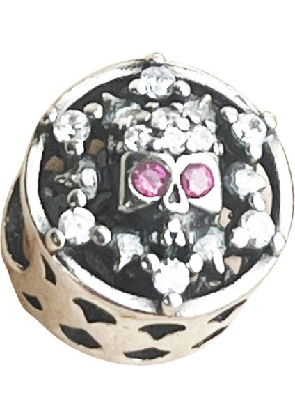 Taşlı Iskelet Kurukafa Gümüş Charm