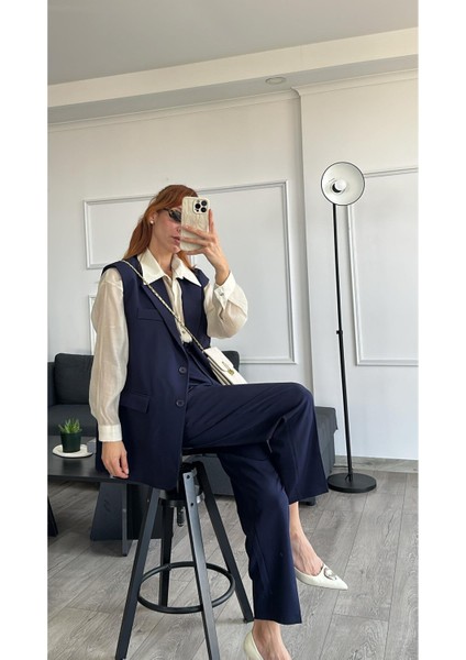 Zr Model Marka Vatkalı Yelek Pantolon Takım - Havuç Pantolon Uzun Yelek Düz Renk Takım