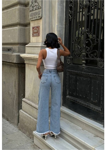 Pinterest Tasarım Yanı Çıt Çıt Detaylı Bol Paça Kot Pantolon fiyatları