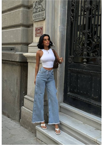 Pinterest Tasarım Yanı Çıt Çıt Detaylı Bol Paça Kot Pantolon modelleri