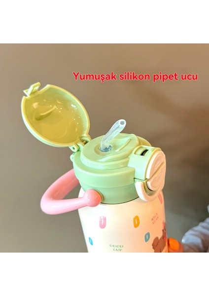 Yüksek Görünümlü Kız Taşınabilir Üç Içecek Termos Bardak 316 Paslanmaz Çelik Öğrenci Niş Çarpışmayan Karikatür Pipetli Bardak (Yurt Dışından) modelleri