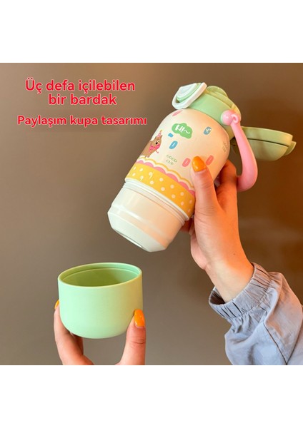 Yüksek Görünümlü Kız Taşınabilir Üç Içecek Termos Bardak 316 Paslanmaz Çelik Öğrenci Niş Çarpışmayan Karikatür Pipetli Bardak (Yurt Dışından) fırsatları