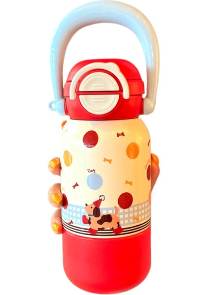 Yüksek Görünümlü Kız Taşınabilir Üç Içecek Termos Bardak 316 Paslanmaz Çelik Öğrenci Niş Çarpışmayan Karikatür Pipetli Bardak (Yurt Dışından)