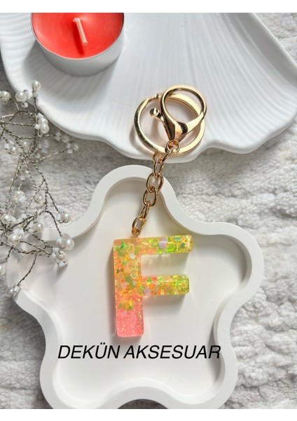 F Harfi Epoksi El Yapımı Anahtarlık