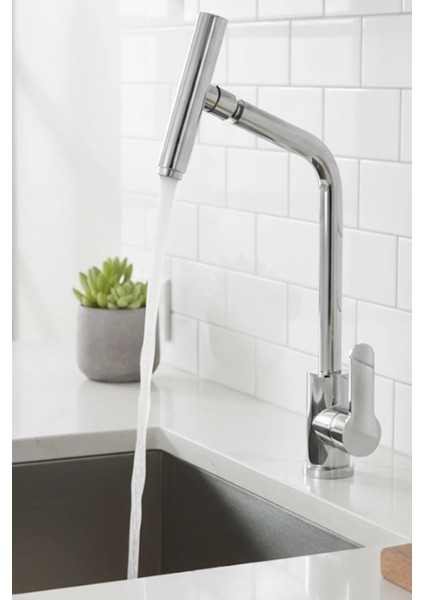 Paslanmaz Çelik Dant Oynar Perlatörlü Eviye Mutfak Bataryası Krom Renk