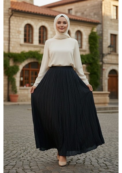 Buruşuk Siyah Tesettür Etek 9225S