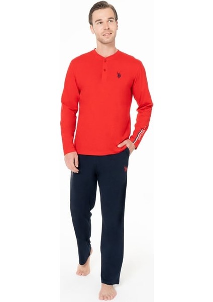 Erkek Düğmeli Yaka Uzun Kollu Pijama Takımı S26959 Cepli