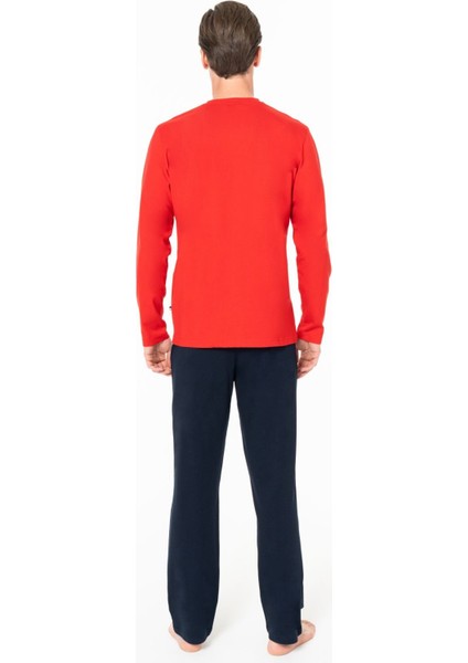 Erkek Düğmeli Yaka Uzun Kollu Pijama Takımı S26959 Cepli fırsatları