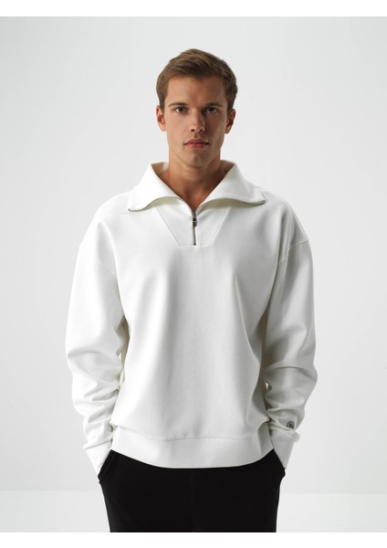 Erkek Ekru Pamuk Dokulu Oversize Sweatshirt fiyatları