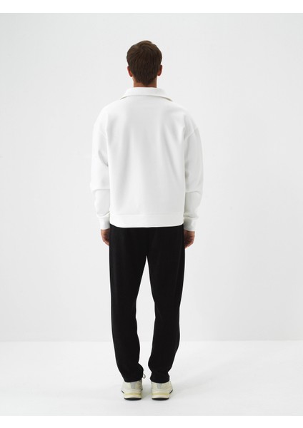 Erkek Ekru Pamuk Dokulu Oversize Sweatshirt indirimleri