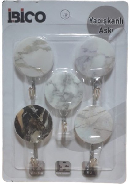 5 Parça Meyve Resimli Metal Uçlu Kendinden Yapışkanlı Askı (2 kg Taşıma Kapasiteli)