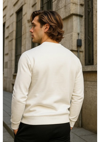 Erkek Desenli Kışlık Salaş Rahat Beyaz Sweatshirt fiyatları