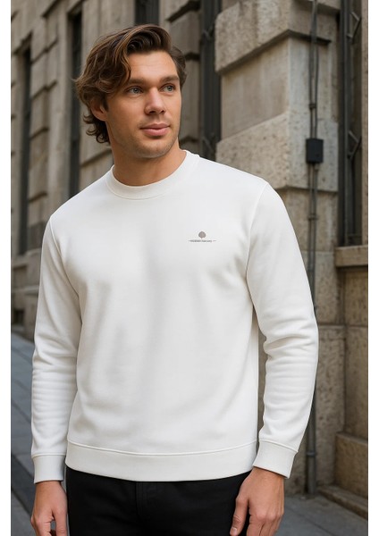 Erkek Desenli Kışlık Salaş Rahat Beyaz Sweatshirt fırsatları