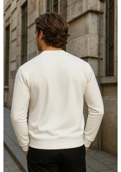 Erkek Desenli Kışlık Salaş Rahat Beyaz Sweatshirt indirimleri