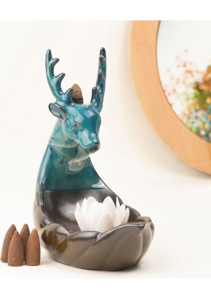 Zen Geyik Temalı Geri Akışlı Şelale Tütsülük