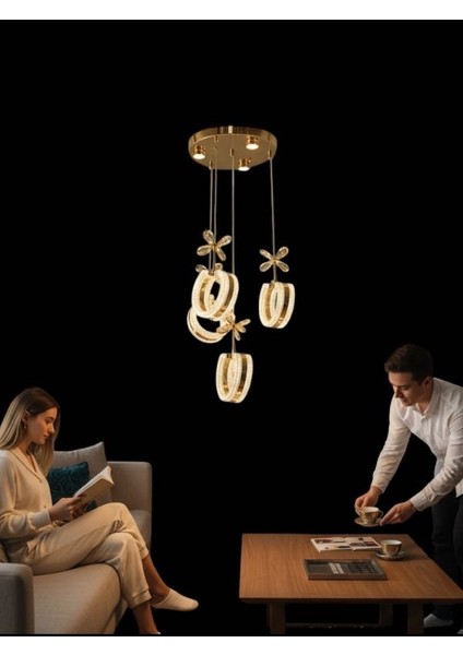 Kristal Alyans Modern Sarkıt LED Avize 4 Top
