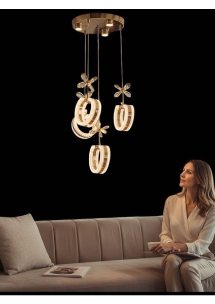 Kristal Alyans Modern Sarkıt LED Avize 4 Top modelleri