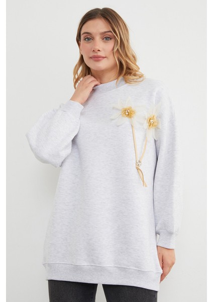 3 Iplik Çiçek Aksesuarlı Oversize Tunik modelleri