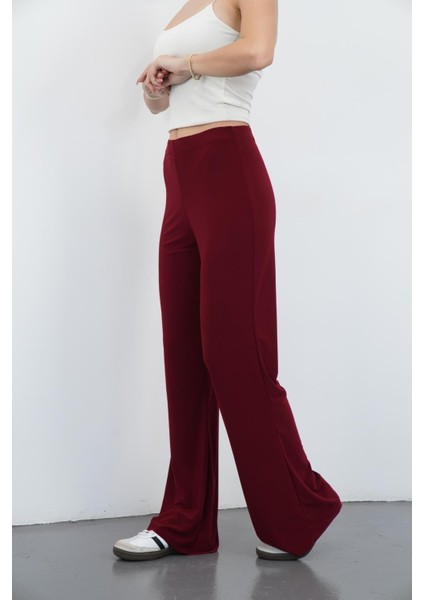 Nira Kadın Maxi Boy Ispanyol Paça Viskon Pantolon-Bordo