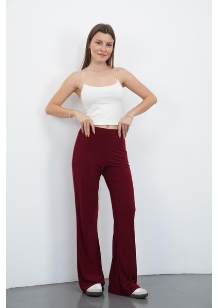 Nira Kadın Maxi Boy Ispanyol Paça Viskon Pantolon-Bordo modelleri
