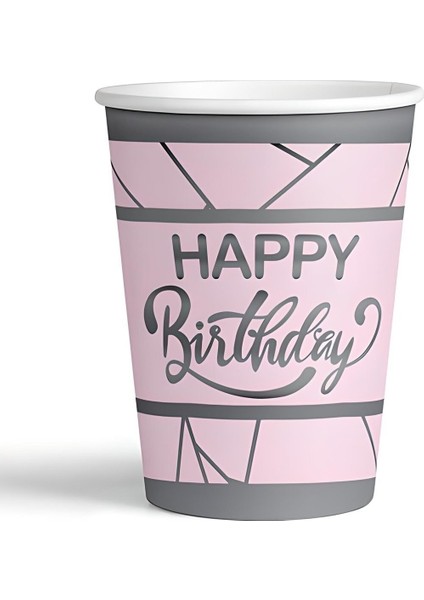 8'li Karton Bardak Gümüş Yaldızlı Happy Pembe M341
