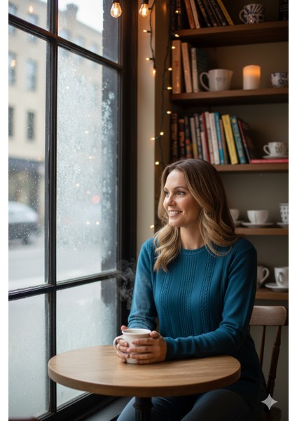 Kadın Kışlık Kendinden Motifli Yuvarlak Yaka Normal Kesim Likralı Pamuklu Kardelen Dokuma Anne Kazak indirimleri